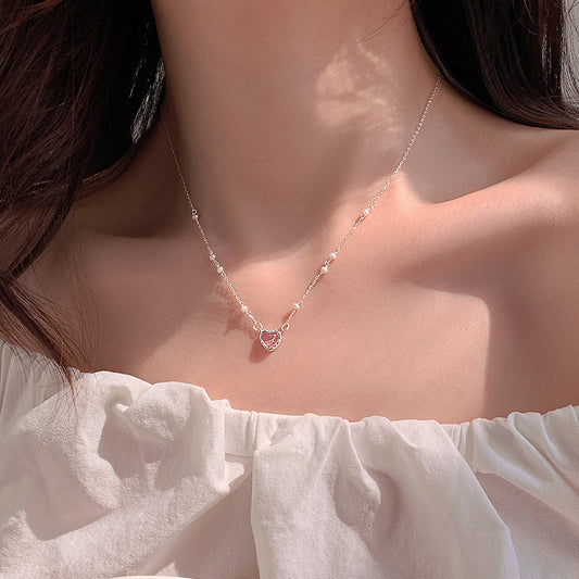 925 Silver Plated Heart Necklace Female Pearl Advanced